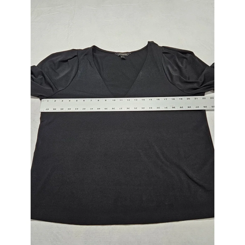 Banana Republic Womens‎ Black V-Neck Puff Sleeve Crepe Blouse Size L Relaxed Fit